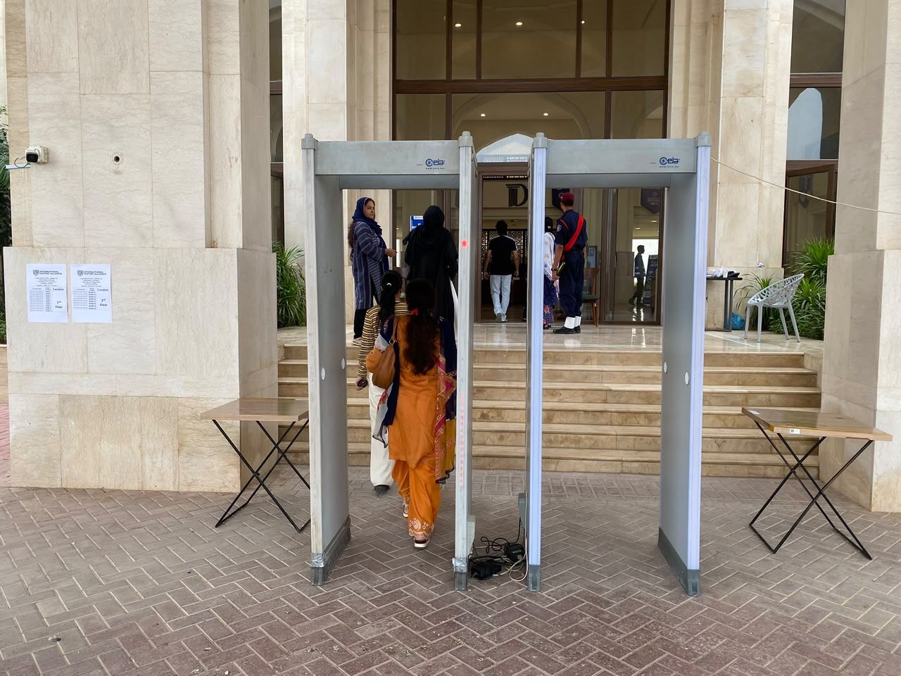Candidate passing through a walk-through security gate