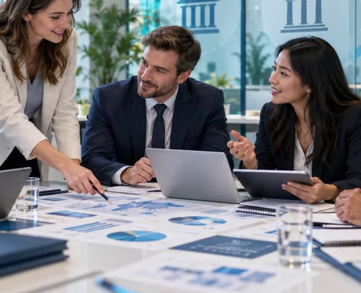 Consultants reviewing a plan with a client